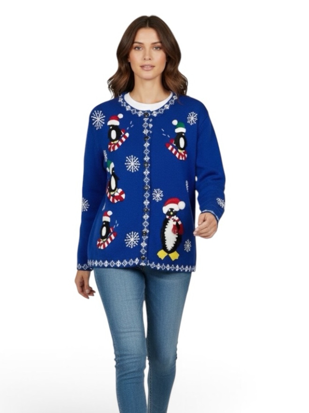 KAREN SCOTT Penguin Christmas Cardigan Sweater